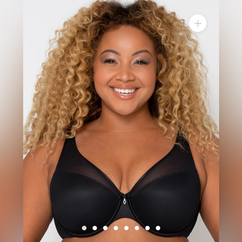 Curvy Couture Sheer Mesh Plunge T-Shirt Bra | Black | 34 DDD